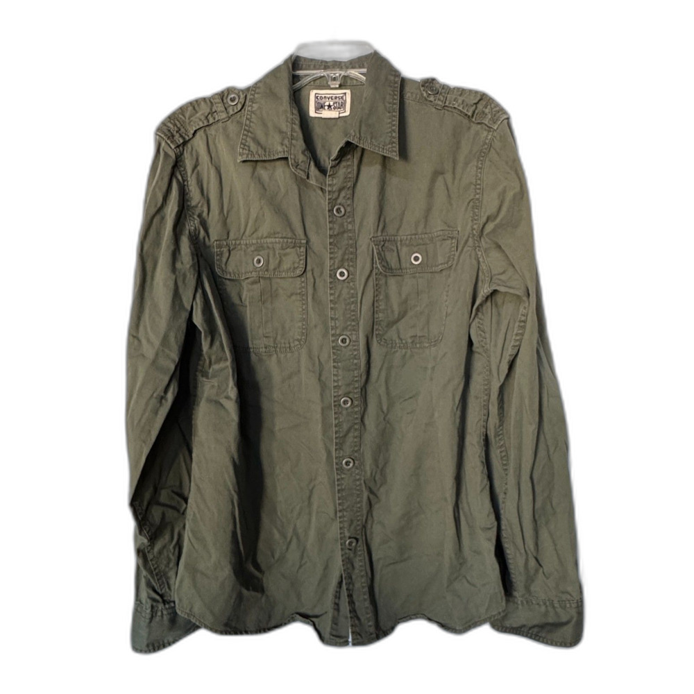 Vintage Converse One Star Military Olive Green Cargo Utility Button Up Shirt